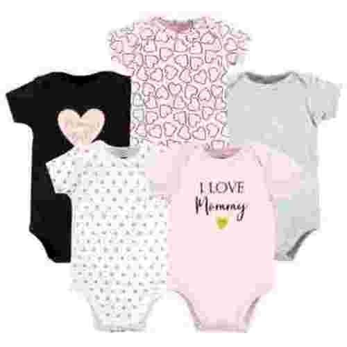 Hudson Baby Short Sleeve Bodysuits, 5-Pack, Newborn- 24 Months