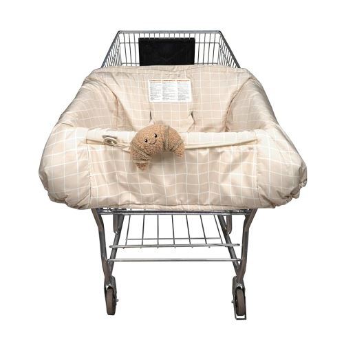 Boppy Shopping Cart Cover, Almond Croissant, Cart Cover for Babies with Soft 360-Degree Coverage, Safety Harness, and SlideLine Toy Tether with Plush Croissant Included, 6mo+