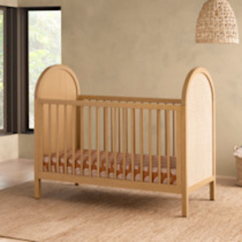 babyletto Bondi 3-in-1 Convertible Crib with Toddler Bed Conversion Kit - Honey With Natural Cane