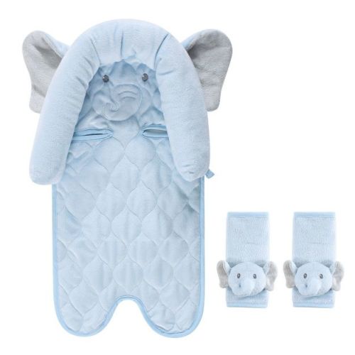Hudson Baby Infant Boy Car Seat Insert And Strap Covers, Blue Elephant, One Size