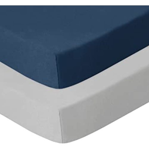 Cotton Pack N Play Sheets, 2 Pack Portable Playard/Mini Crib Mattress Sheets, Ultra Soft, Grey & Navy, Pre-Shrink