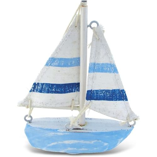 Puzzled COTA Global Light Blue Stripes Sailboat Extra Small Decor – Handmade Wooden Boat Decor, Cute Beach Style Sail Boat Decorations Table Top Decor Centerpiece – 4.75 Inches