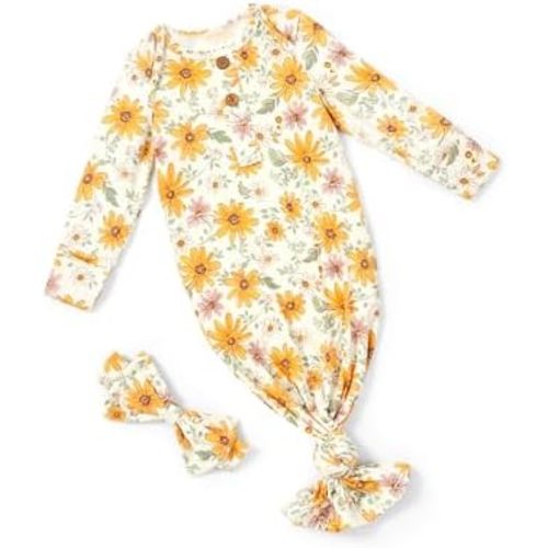PATPAT Baby Sleeper Gown with Bamboo Viscose for Newborn Girls Boys, Knotted Nightgown with Mittens for Infant Home Coming