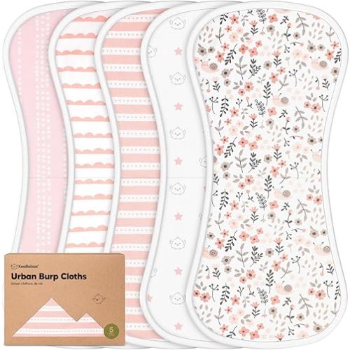 Organic Burp Cloths for Baby Boys and Girls - 5-Pack Super Absorbent Burping Cloth, Burp Clothes, Soft & Plush, Newborn Milk Spit Up Rags, Burpy Cloth Bib for Unisex, Burping Rags (Sweet Charm)