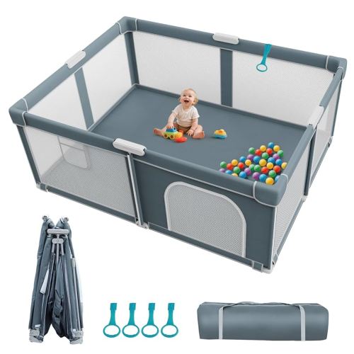 Foldable Baby Playpen - 71"×59" Collapsible Play Pen for Babies and Toddlers - Indoor Outdoor Foldable Play Yard with 4 Handles - Folding Baby Playpen with Bag Portable Travel Play Yard