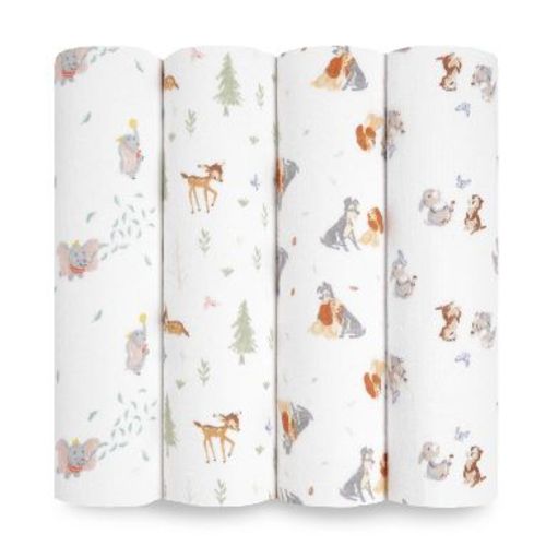 aden + anais Essentials 4pk Cotton Muslin Swaddle Blankets - Disney Friends: Classic Animal Pattern, 44x44