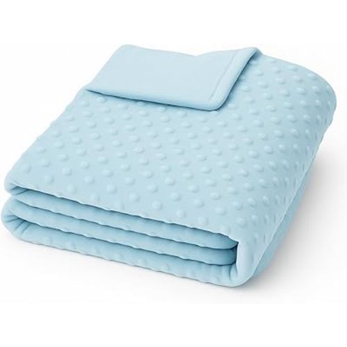 Threadart Minky Baby Blanket, 28" x 38", Light Blue Smooth + Dot Sides