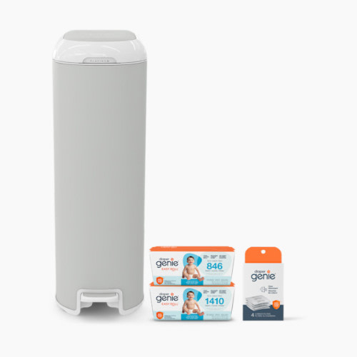 Diaper Genie Platinum Stainless Steel Diaper Pail Gift Set - Stone Grey