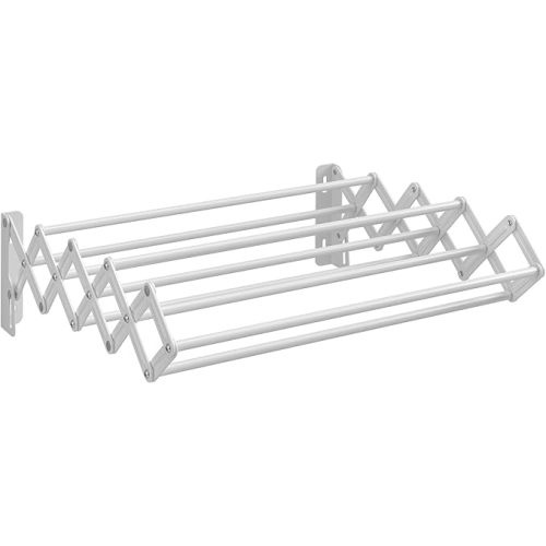 SONGMICS Clothes Drying Rack, Wall-Mounted Drying Rack Clothing, Small Accordion Laundry Rack, 9 Staggered Hanging Rods, Expandable and Retractable, Cloud White ULLR802W01