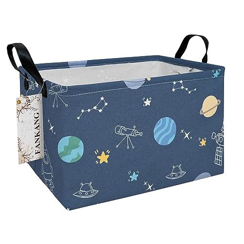 FANKANG Storage Bins, Nursery Hamper Canvas Laundry Basket Foldable with Waterproof PE Coating Large Storage Baskets for Kids Boys and Girls, Office, Bedroom, Clothes,Toys(Rec-Colorful Space