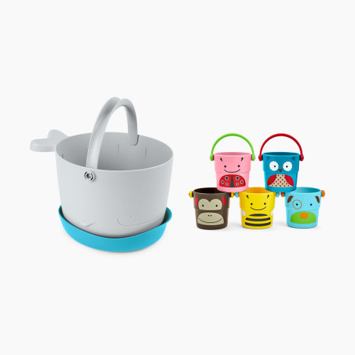 Skip Hop Moby Stowaway Bath Toy Bucket - Bucket + Stack And Pour Bucket Toys