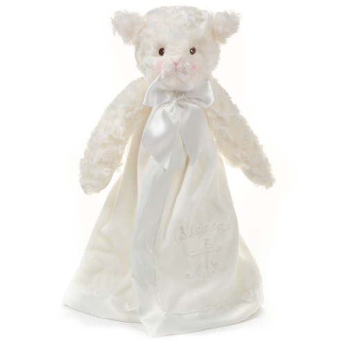 Bearington Snuggler, 15 Inch White Lamb Plush Stuffed Animal Security Blanket Lovey for Babies, Christening Gifts for Girls and Boys