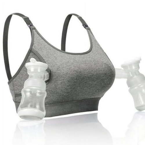 Momcozy Maternity Nursing Bra, Hands Free Pumping Bra, Maternity Breastfeeding Bras Suitable for Breastfeeding-Pumps, Gray X-Large