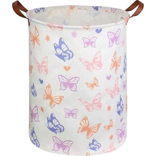 Essme Girls Laundry Basket,Kids Hamper Collapsible Canvas Waterproof Butterfly Storage Basket for Girls Room Decor, Nursery Hamper,Gift Baskets,Home Organizer(Butterfly)