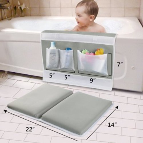 Gamexcel Bath Kneeler Pad with Toy Organizer, Elbow Rest Padding, Gray, for Baby Bath, Garden, Yoga