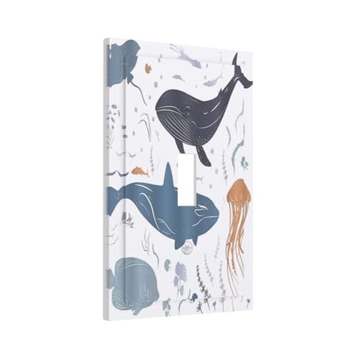 Kids Sea Animal Decorative 1 Gang Single Toggle Light Switch Covers Decorative Wall Plate Switchplate Electrical Faceplate for Nursery Kidsroom Bedroom Decor