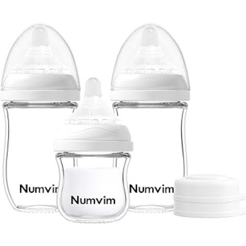 Glass Baby Bottles Gentle Slow Flow, Newborn Breastfeeding Bottle with Anti Colic Nipple for 0 Months Babies, 3 Packs (White, 3oz+5oz)