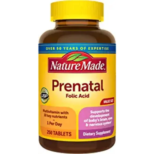Nature Made Prenatal Multivitamin with Folic Acid, Prenatal Vitamin and Mineral Supplement for Daily Nutritional Support, 250 Tablets, 250 Day Supply - 250 Count (Pack of 1)