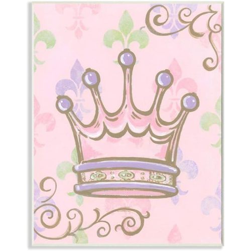 The Kids Room by Stupell Crown with Fleur de Lis on Pink Background Rectangle Wall Plaque