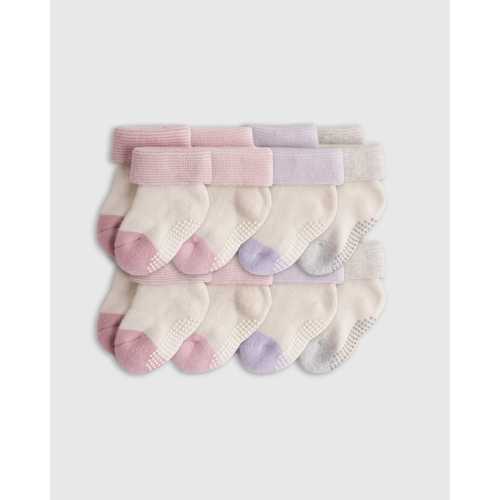 Organic Gripper Fold Over Socks 8-Pack - Baby Girl