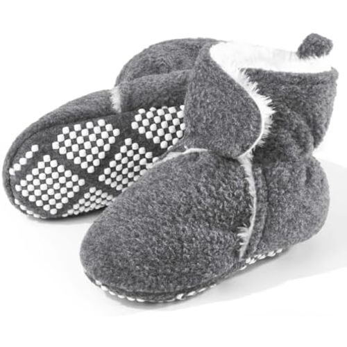 Pro Goleem Plush fleece Baby Booties, Warm Soft Baby Slippers, Stay On Sock Shoes, Easy to Put on, Cozy Non-Slip Adjustable Newborn Boots for Boys and Girls, Unisex Baby Gifts