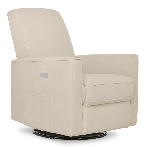 Evolur Harlow Deluxe Upholstered Plush Seating Glider Swivel, Power Recliner with USB Port, Greenguard Gold Certified, Glider Chair for Nursery in Light Sand