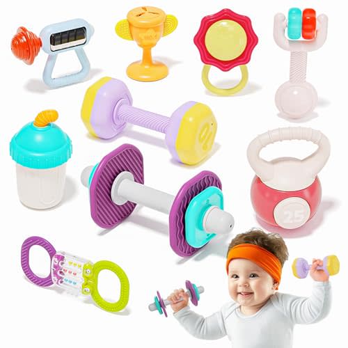 HOLA Baby Toys 0-6 Months - 9 PCS Baby Rattle Teething Toys for Babies 0-6 Months - Infant Baby Toys 6-12 Months - Baby Teethers for Newborn Infant 3-6-9-12 Months, Baby Boy Girl Shower Gifts