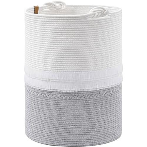 CherryNow Tall Laundry Hamper Baby Hamper for Nursery, Kids, Clothes Basket for Bedroom, Decorative Basket for Home Decor, Rope Laundry Basket Organizer, 16 x 22 inches, 69L, Grey