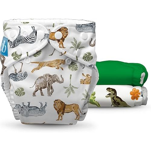Charlie Banana Cloth Diapers, Reusable, Washable, Adjustable One Size Diaper, for Babies and Toddlers, with Absorbent Inserts - Wild Forest, 3 Pack