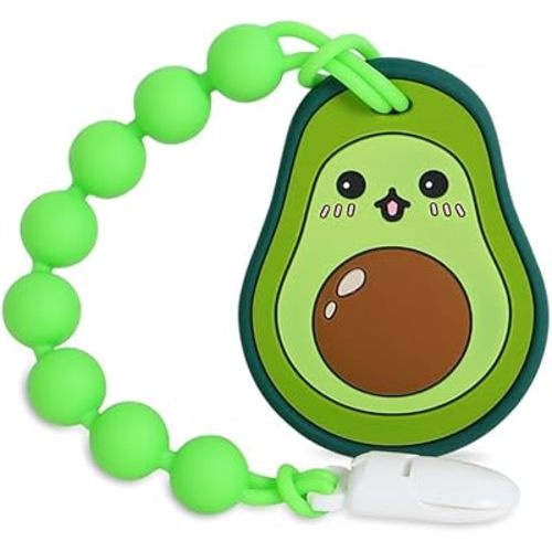 Baby Food Grade Silicone Avocado Teething Toys with Pacifier Clip