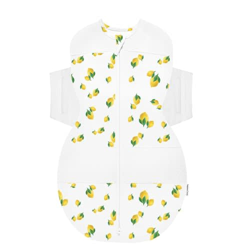 Happiest Baby SNOO Sleep Sack - 100% Organic Cotton Baby Swaddle Blanket - Doctor Designed Promotes Healthy Hip Development (Ivory Lemons, Medium)
