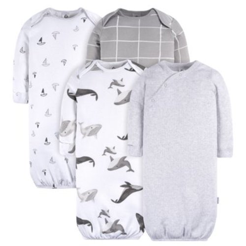Gerber Baby Neutral Long Sleeve Gowns, 4-Pack, Sizes Newborn - 0/3 Months