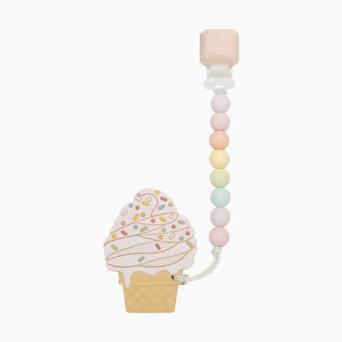 Loulou Lollipop Silicone Teether with Gem Clip - Strawberry Ice Cream