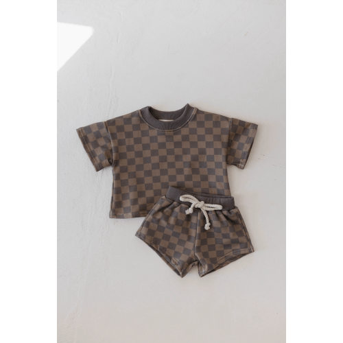 Short Set | Faded Brown Checkerboard