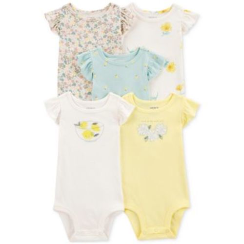Baby Girls Cotton Short-Sleeve Lemon Bodysuits, Pack of 5