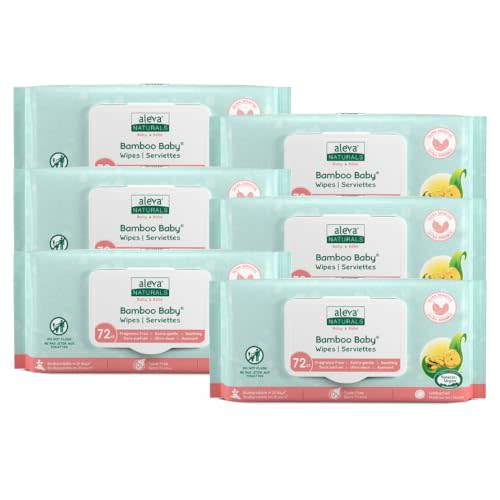 Aleva Naturals Bamboo Baby Sensitive Wipes | Unscented | Extra Strong and Ultra Soft | Natural and Organic Ingredients | Certified Vegan | 6 packs of 72ct - Total of 432ct