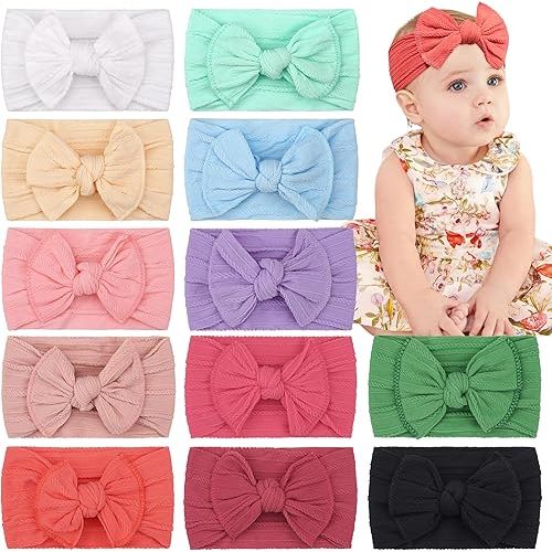 CÉLLOT Super Stretchy Soft Knot Headbands with Hair Bows Head Wrap Hair Accessories For Newborn Baby Girls Infant Toddlers Kids