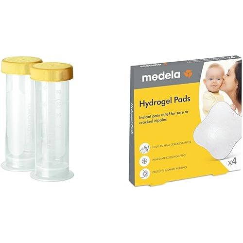 Medela Breast Milk Storage Bottles 12 Count 2.7 Ounce Leak Proof Lids with Hydrogel Pads for Sore Nipple Pain Relief