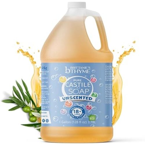 Brittanie's Pure Organic Castile Liquid Olive Oil Soap Refill, 1 Gallon | Face, Body Wash, Dishes, Pets & Laundry | Vegan & Gluten Free Non-GMO