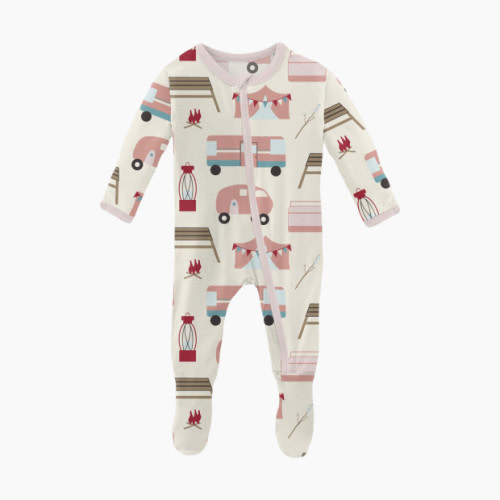 KicKee Pants Print Footie with Zipper - Natural Camping, 3-6 Months