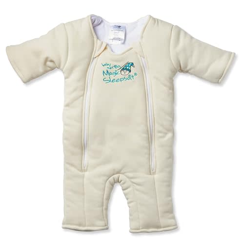 Baby Merlin's Magic Sleepsuit Transition Product - 3-6 Months Swaddle Transition Sleepsuit - Soft Cotton Material with Double Zipper for Easy Diaper Changes - Promotes Safe Sleep for Babies - Cream