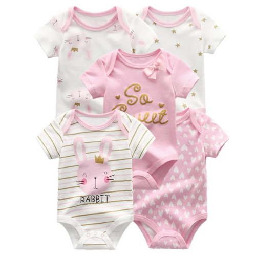 Zavbaby Unisex Newborn 5 Pieces Short Sleeve Bodysuits Casual Cotton Infants Outfit