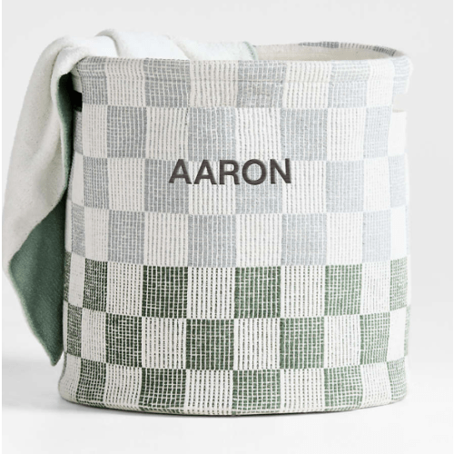 Hopscotch Mist Blue and Pine Green Checkerboard Large Floor Storage Bin