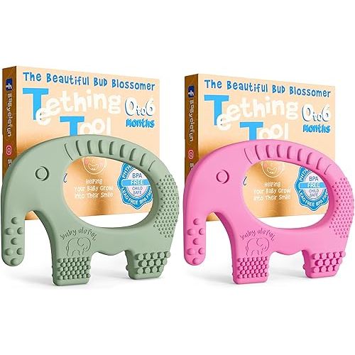 Elefun Baby Teether Pack - Gift 6 Months Blissful Teething Relief - Infant Teethers 0 to 6 Month Baby Shower Gift Set - Safe Silicone Soothing Rings Developmental Infant Chew Toys