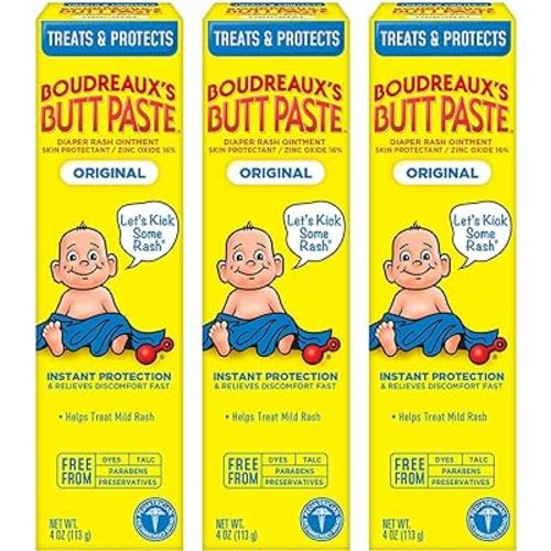 Boudreaux's Butt Paste Original Diaper Rash Cream, Ointment for Baby, 4 oz Tube, 3 Pack