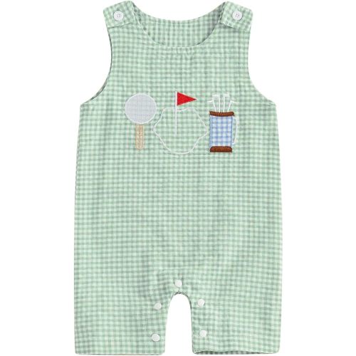 Baby Boy Golf Outfit Crew Neck Sleeveless Embroidery Golf Cart Romper Jumpsuit Casual Summer Toddler Boy Shortalls