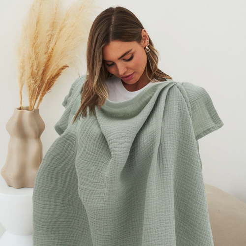 Hvxrjkn Muslin Nursing Cover for Baby Breastfeeding, Soft Breathable Cotton Breastfeeding Cover for Mom Breathable Privacy Nursing Covers with Arch Neckline