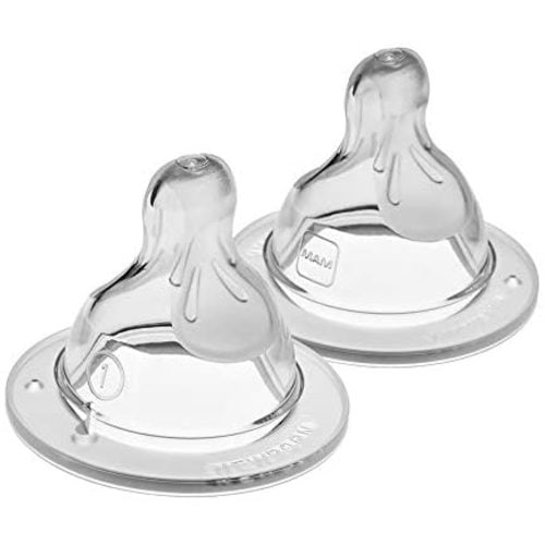 MAM Bottle Nipples Slow Flow Nipple Level 1 (Set of 2), for Newborns and Older, SkinSoft Silicone Nipples for Baby Bottles, Fits All MAM Bottles