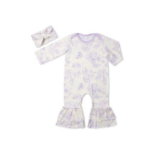 Baby Grey Ruffle Romper & Head Wrap Set, 6-9M