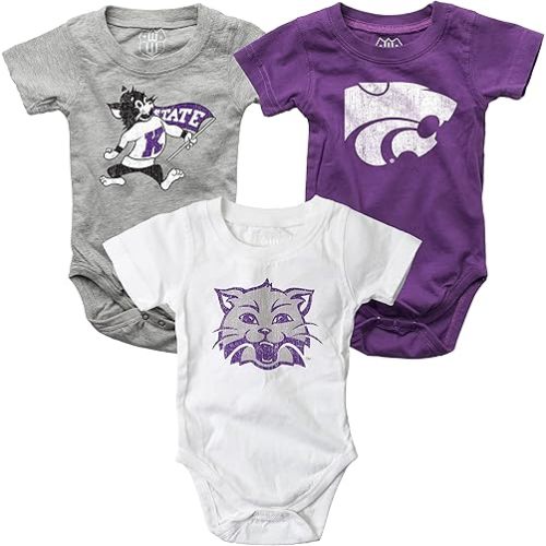 Wes and Willy Baby College Team 3 Pack of Cotton Rompers